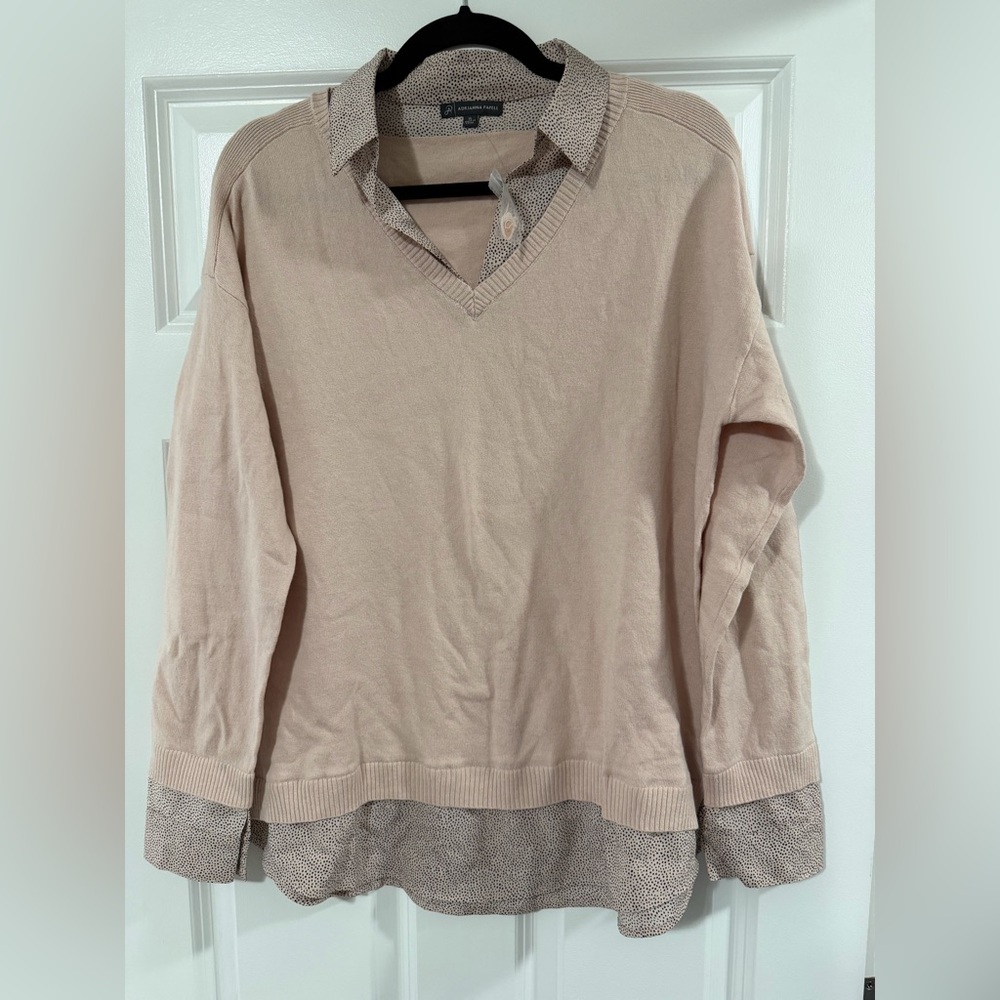 NWOT Adrianna Papell Sweater Blouse Faux Layered Top Blush Pink Size XL